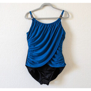 Magicsuit US 16 Lisa Beaded Deep Royal Blue & Black Slimming One Piece Swimsuit